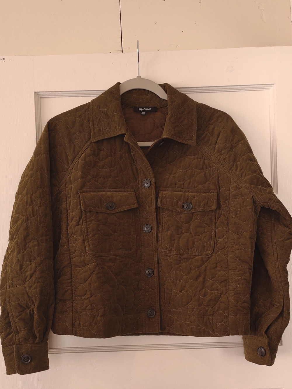 Madewell Like New 100% Cotton Quilted Floral Cord Jacket Olive-Brown Ptp 21"Xxs